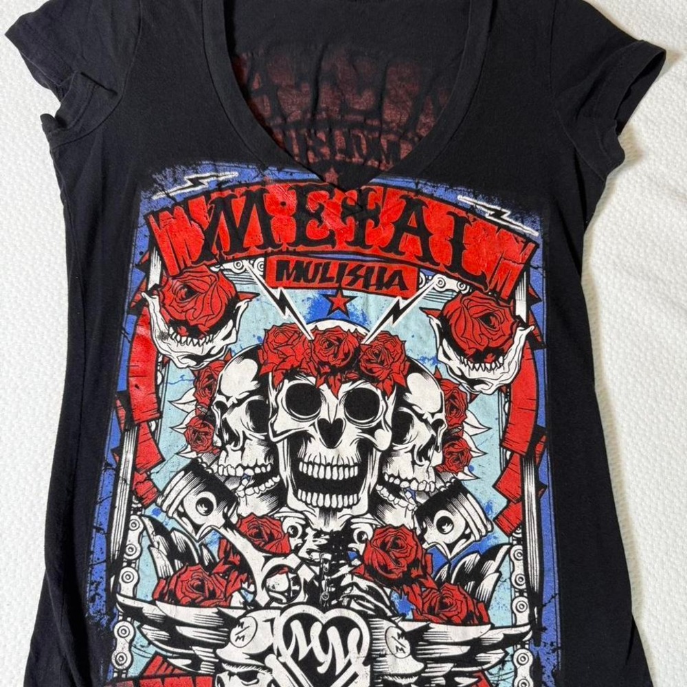 Metal Mulisha Women's Graphic Tee Black Skull Roses Moto Style Size S